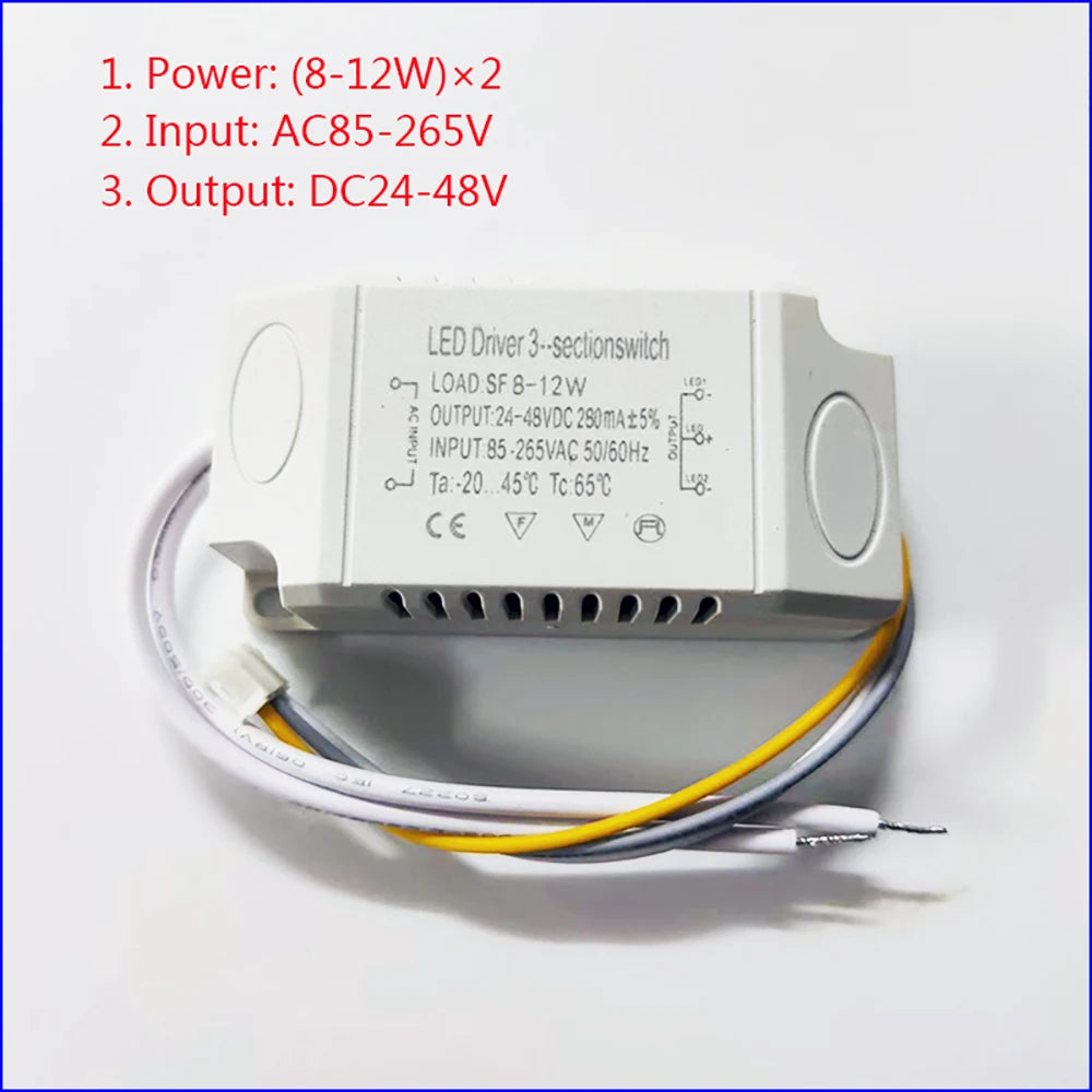 AC Input 85-265V Isolation driver With 3Colors LED transformer (8-12W)×2 (36-50W)X2  for dimmable color-changeable chandelier