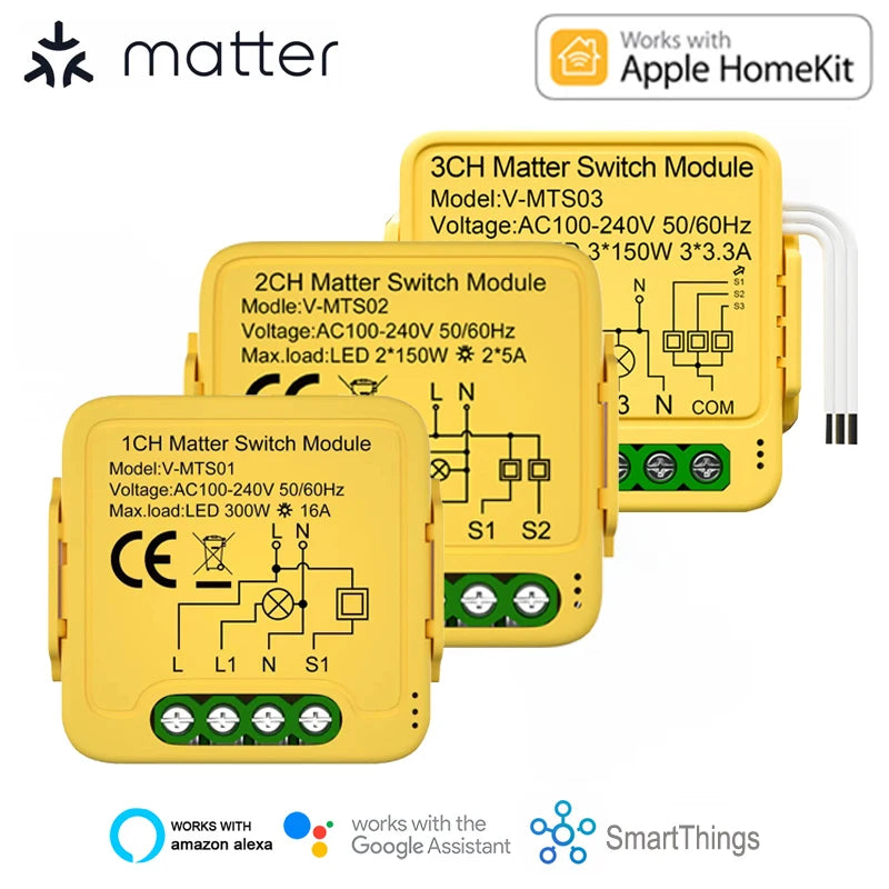 Matter WiFi Smart Switch Module Relay Circuit Breaker Smart Home Automation Collaborates with Homekit/Alexa/Google/smartTings