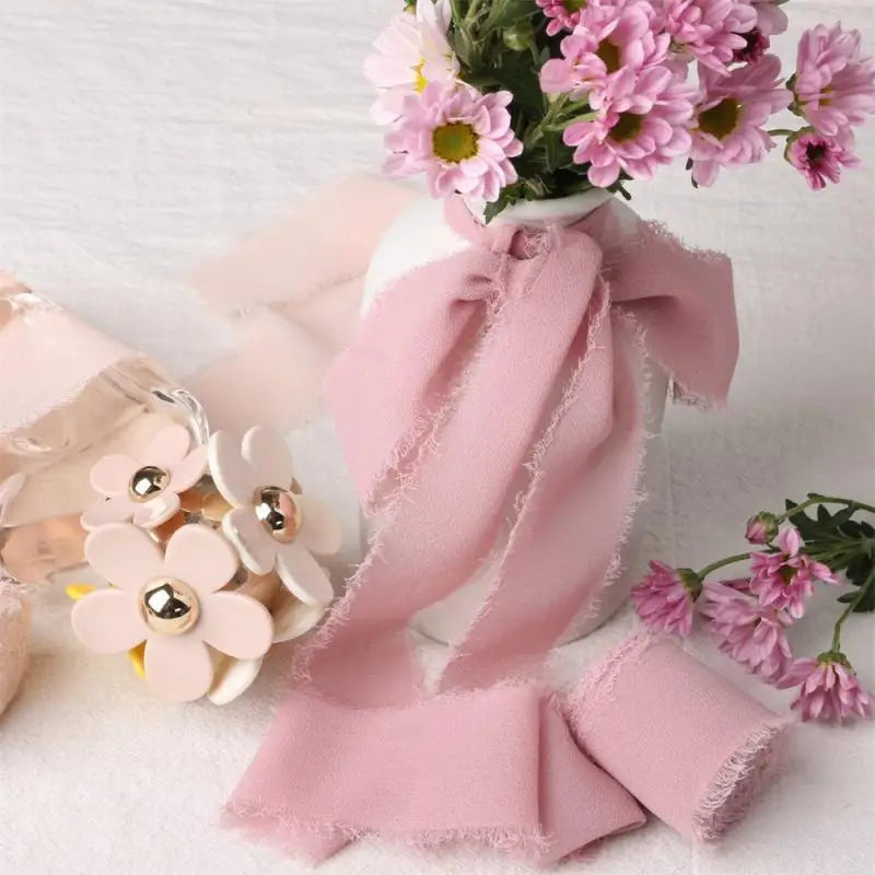 4CM*5M Handmade Frayed Edged Satin Chiffon Silk Ribbon For Wedding Invitation Wrapping Bouquets Birthday Party Decorations Gifts