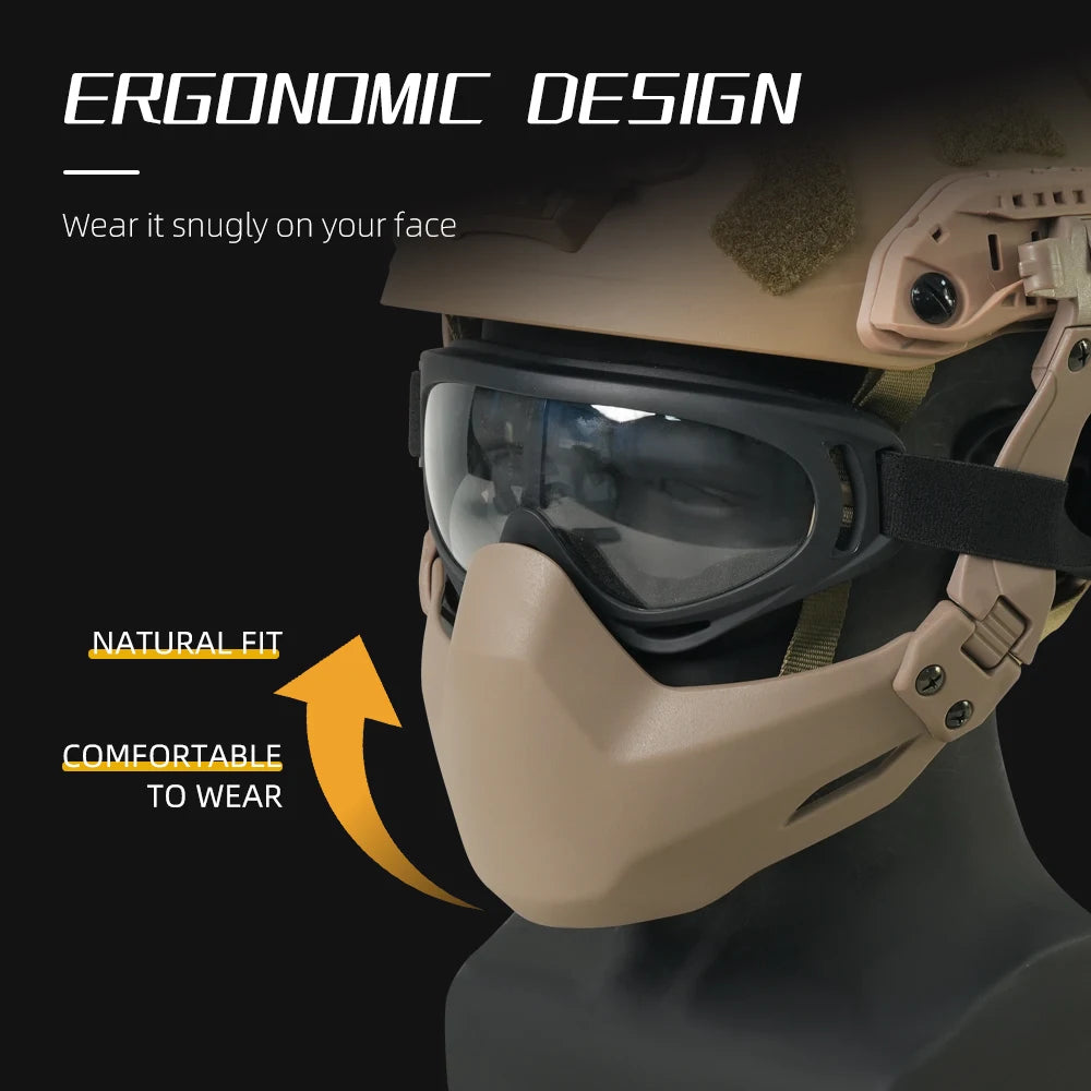 BOOIU Tactical Helmet Masks Half Face Suitable For Fast Rail Helmet Folding Nylon Mask Fit Face Airsoft Protective Helmet Masks