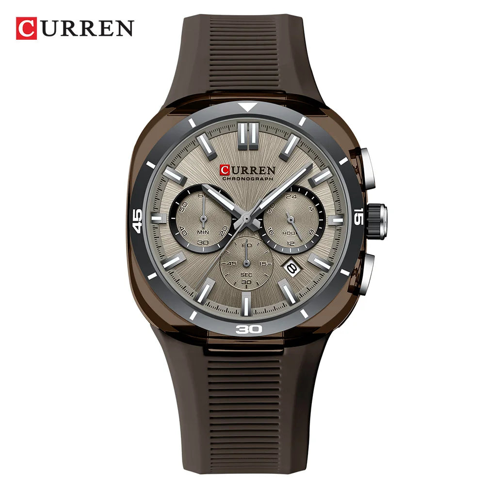 CURREN 8502 Brand New Quartz Watches for Men Chronograph Calendar Luminous Sport 30M Waterproof Silicone Strap Mens Wristwatch