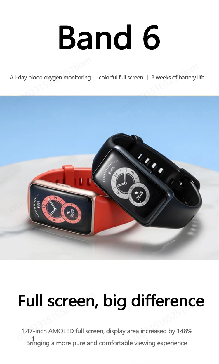 Original Huawei Band 6 Smart Band Blood Oxygen 1.47'' Screen Heart Rate Tracker Sleep Monitoring Smart Sports Bracelet
