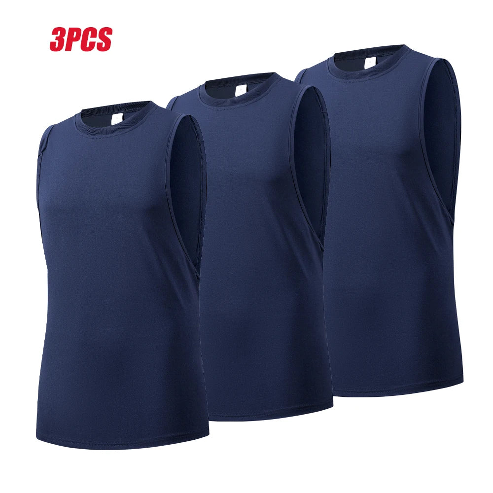 3-Piece Men's Sports Tank Top Solid Color Simple Sleeveless Slim Vest Men Quick Dry Fitness Basketball Running Training T-shirt