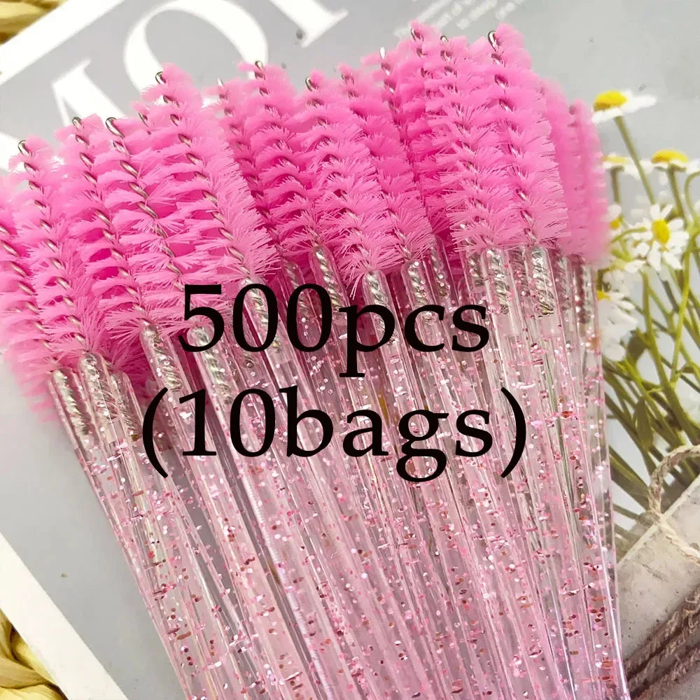 500Pcs Crystal Eyelash Makeup Brush Diamond Handle Mascara Wands Eyelash Extension Tool