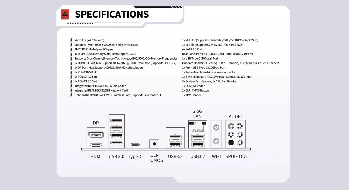 MAXSUN Terminator B650M WiFi6 Computer Motherboard support AMD CPU AM5 Ryzen7000 Ryzen8000 Ryzen9000 Bluetooth 5.2 DDR5 SATA3.0