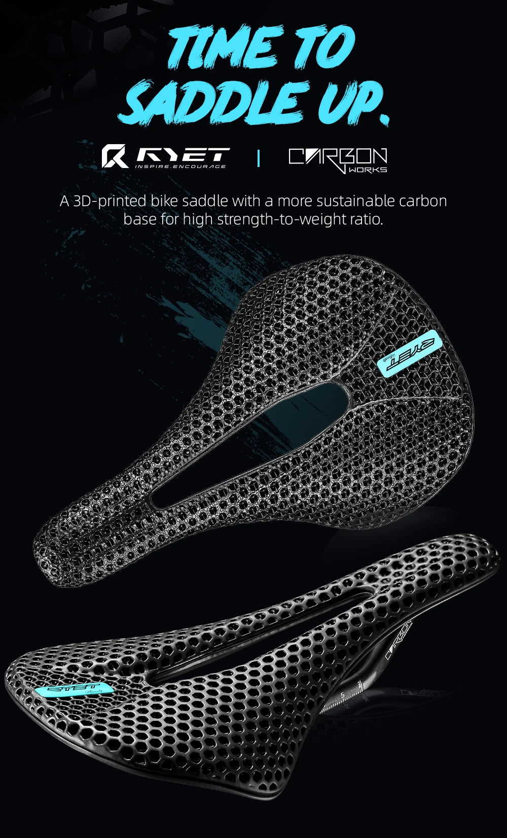RYET 3D Printed Bike Carbon Saddle 140mm 143mm Super Light Road MTB Racing 3D/EVA  Saddles Bicycle Cushion Cycling Seating Part