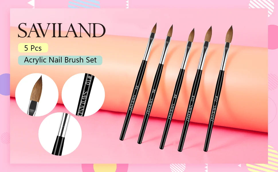Saviland 5pcs Acrylic Nail Brush Set Acrylic Nail Brushes for Acrylic Application Professional Round Shaped Nail Acrylic Brushes