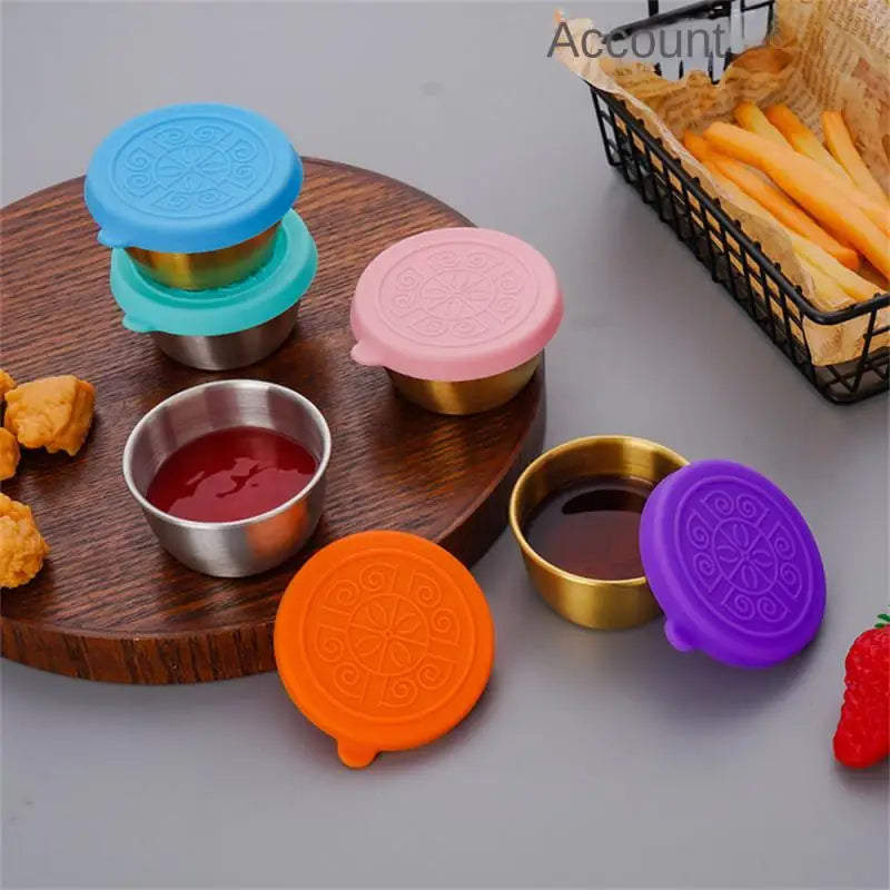 Bowl Mini Dipping Plate With Lid Outdoor Camping Tableware 1pcs Stainless Steel Sauce Cup Leak-Proof Tomato Mustard Sauce