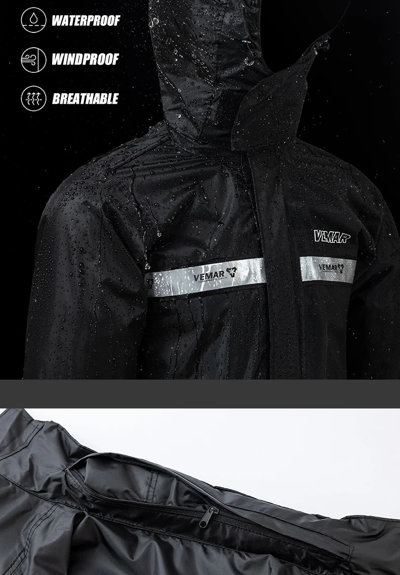 Men Women VEMAR Motorcycle Rain Suit - Heavy Duty Waterproof Jacket & Pants Set for Delivery Riders/Moto/Bike Riding
