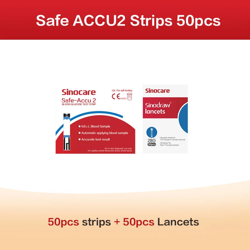 Sannuo Sinocare Safe ACCU2 Blood Glucose Meter Blood Sugar Test Kit Diabetes Home Glucometer with 50pcs Strips or only strips