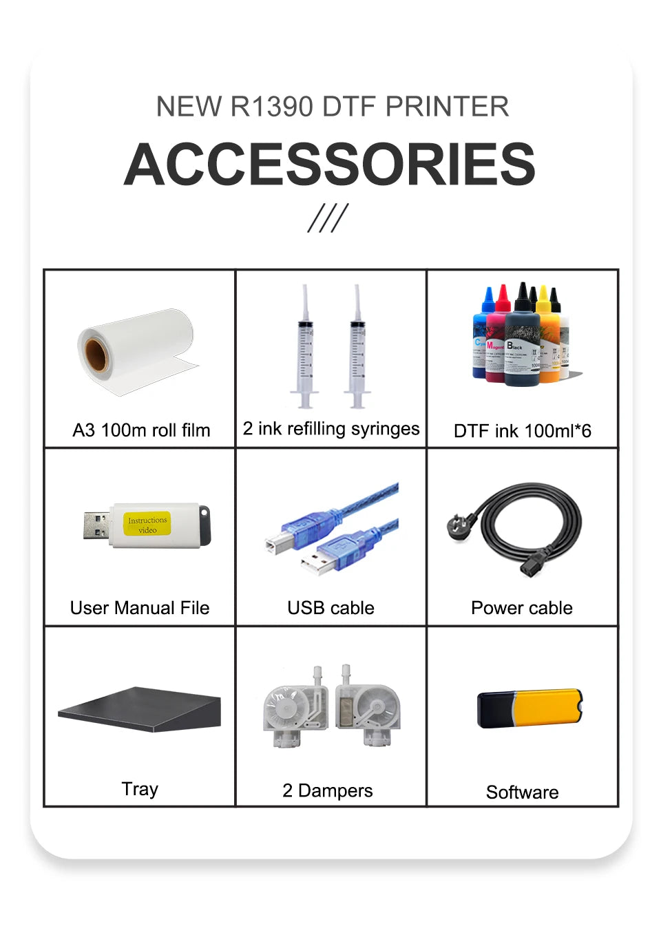 33CM DTF Printer with Powder Shaker DTF Impresora R1390 Direct Transfer Film A3 DTF T-shirt Printing Machine for Clothes Textile