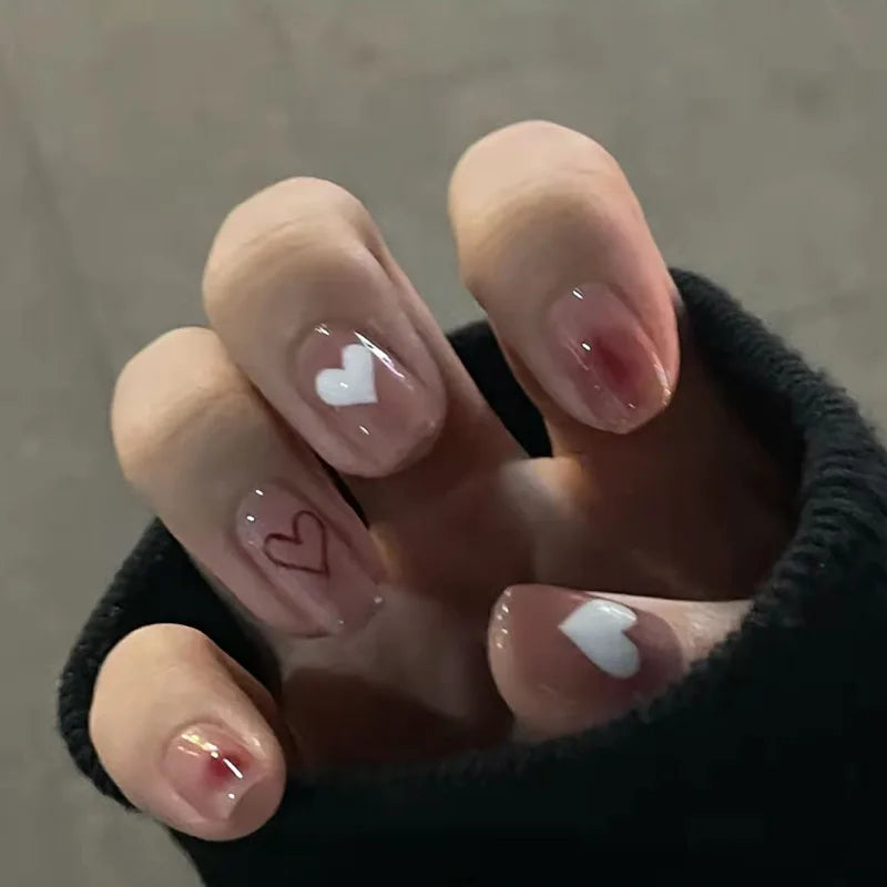 24Pcs/Box Short Square Head Wearing False Nails Art Clouds Stars Pattern Fake Nails Full Cover Press on Nail Tips Manicure Tools