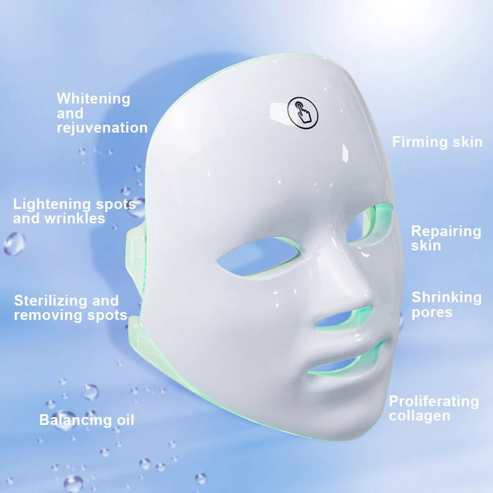 7 Colors LED Facial Mask Photon Therapy Face Skin Care Mask Anti Acne Therapy Skin Rejuvenation Wrinkle Removal Face Beauty Mask