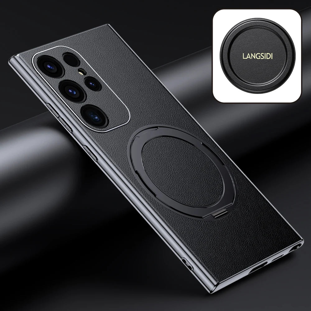 LANGSIDI Leather Magnetic Metal Ring holder Case For Samsung Galaxy S24 Ultra s23 S24 + plus shockproof Slim Protection
