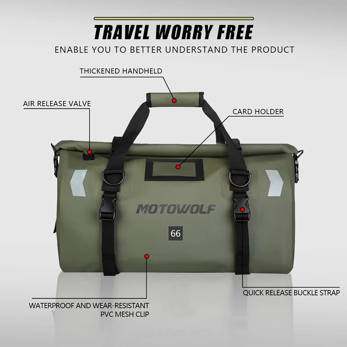 Motorcycle Dry Bag Waterproof Reflective Tail Duffle Bag Skiing Travel Hiking Camping Boating Riding Fishing Outdoor Luggage