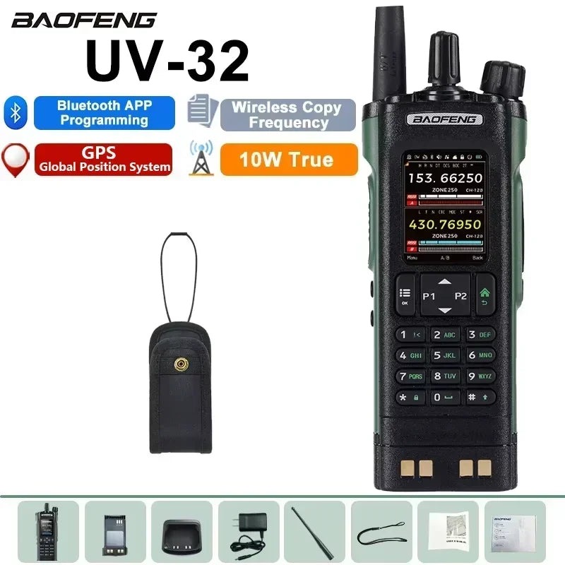 Baofeng UV 32 Walkie Talkie 10W GPS Bluetooth Programming Wireless Copy Frequency Multi Band USB-C FM AM Ham Radio Updated UV25M