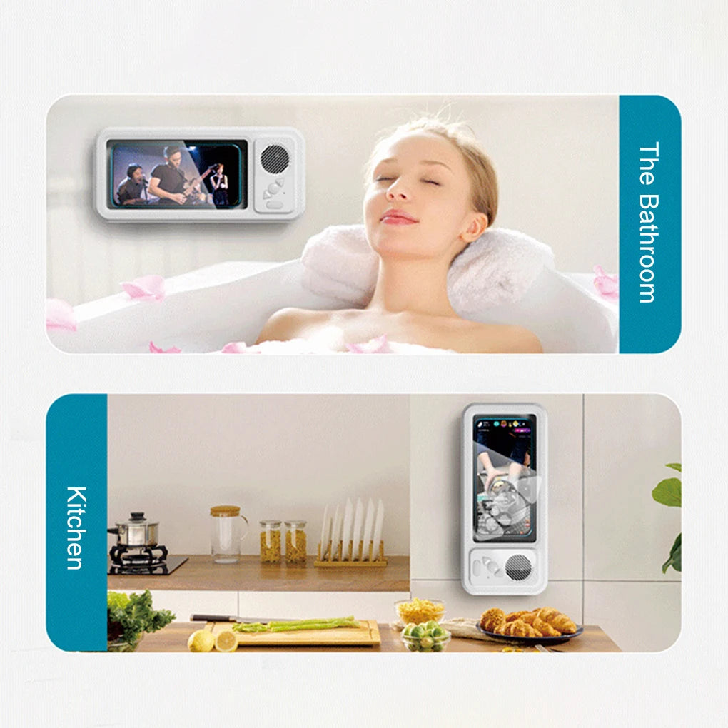 Shower Phone Holder with Bluetooth Speaker 360 Rotation Wall Phone Mount for Shower Waterproof Anti Fog for 4-6.9" Phones