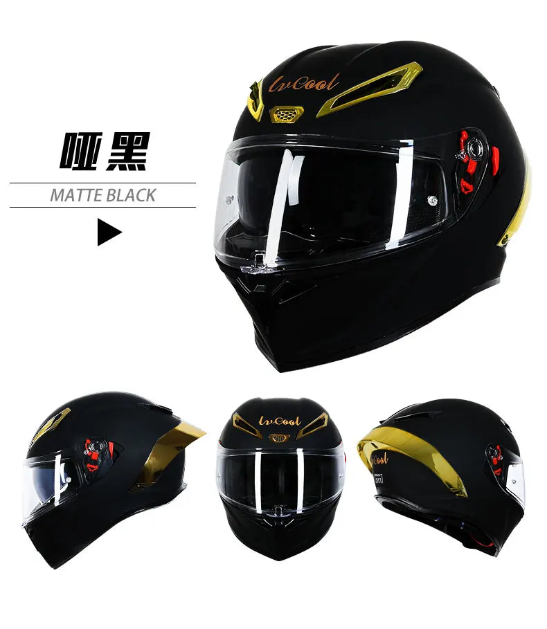 ICE.BEACON Anti fog 3C certification national standard locomotive Motorcycle big tail racing double lens helmet fashion trend pe