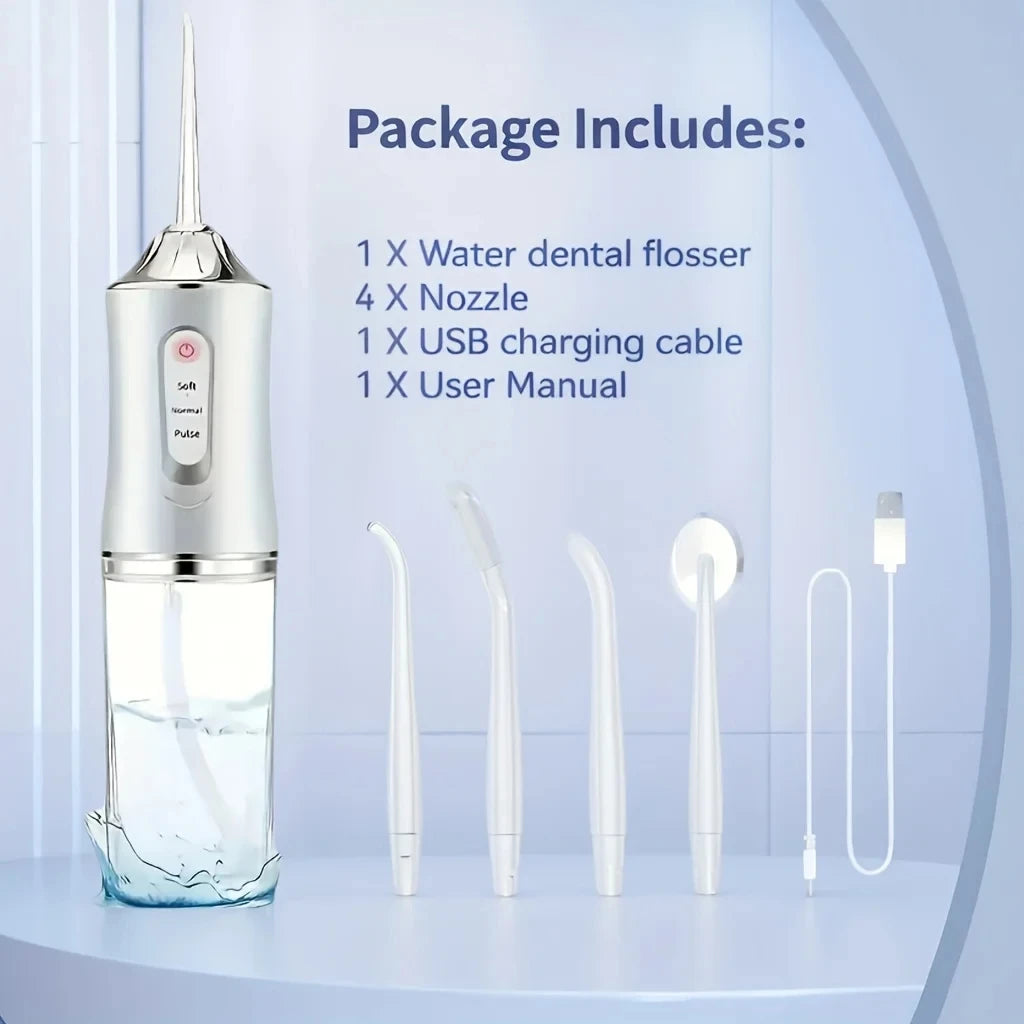 USB Portable Oral Irrigator Water Flosser Dental Water Jet Tools Pick Cleaning Teeth 200ML 4 Nozzles Mouth Oral Cleaning Agents