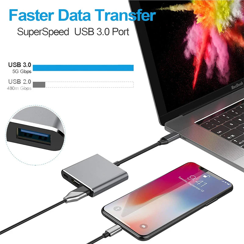 USB C HUB 3in1 Type C 3.0 to HDMI-compatible Docking Station PD Fast Charge 4K HDMI Adapter Splitter For MacBook Phone Computer