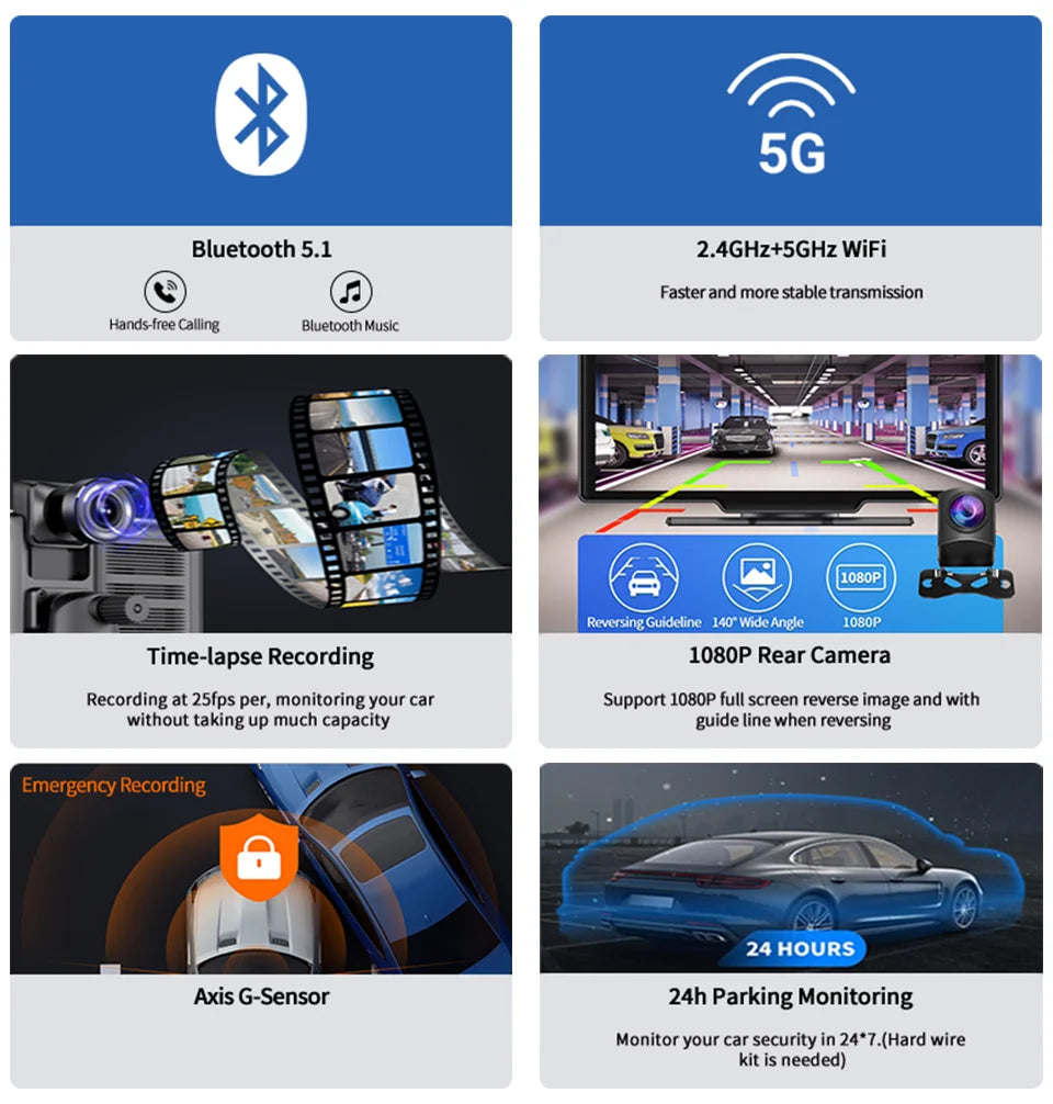 Imagebon 10.26 Inch 4K ADAS Car Mirror Video Recorder Wireless CarPlay & Android Auto Dash Camera GPS Navigation Night Vision