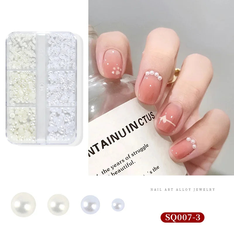 3D Nail Art Rhinestones Nail Decorations Gems Crystal Pearl Butterfly Half Beads Nail Art DIY Decoration Wholesale Mix Size