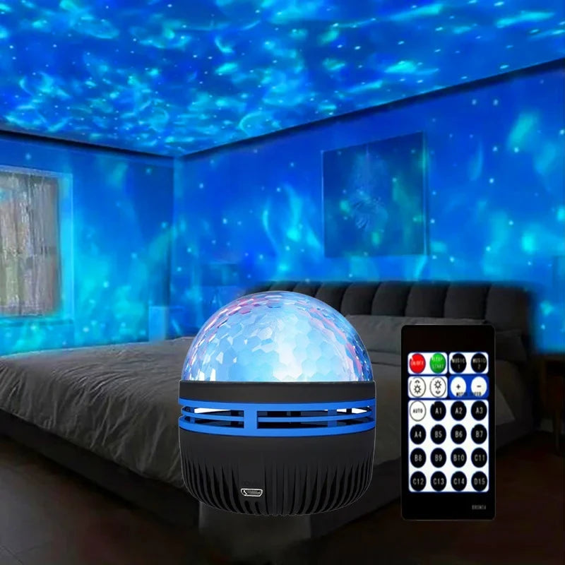 LED Starry Galaxy Projector Light RGB Smart Remote Control Star Aurora Lamp KTV USB Powered Auto Rotating for Home Bedroom Decor