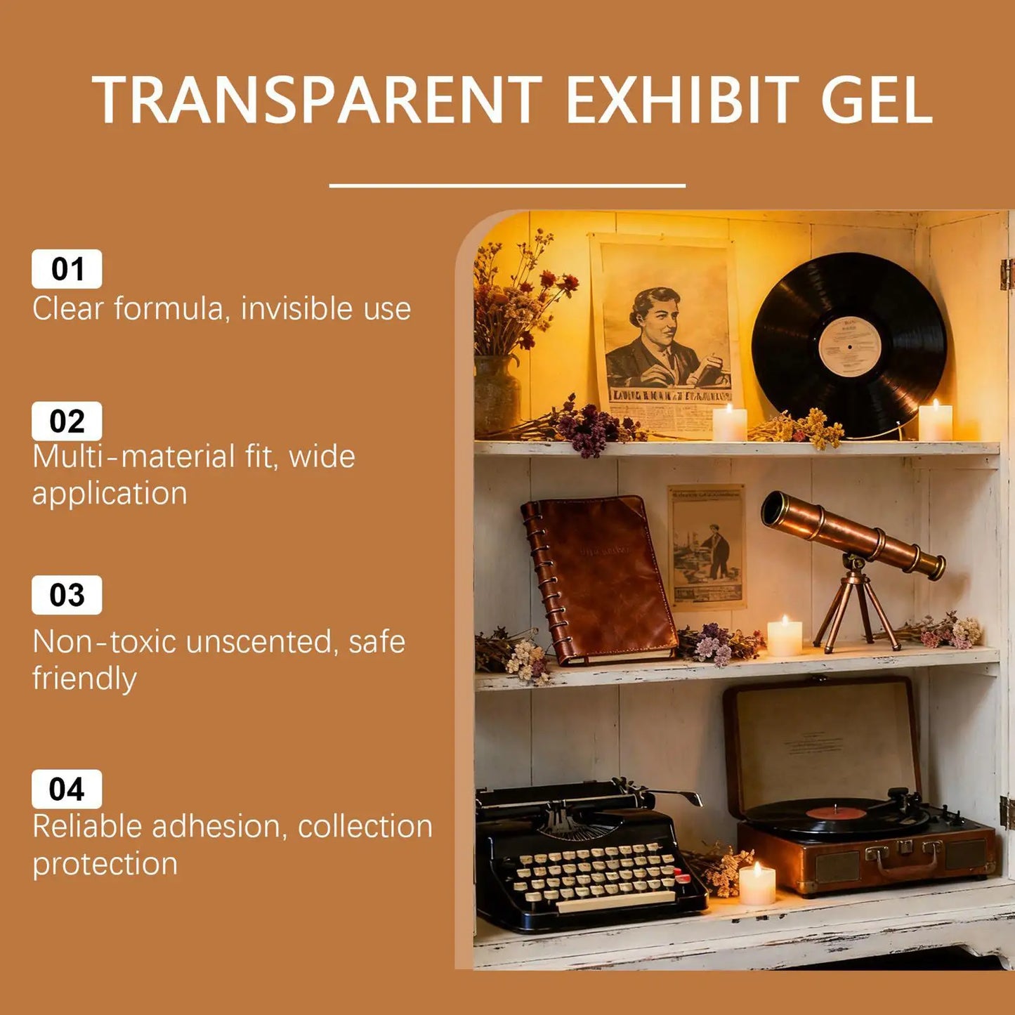 60g Crystal Clear Museum Wax Exhibit Gel Reusable Clear Removable Adhesive For Antiques Glass Ceramics Figures Decorations
