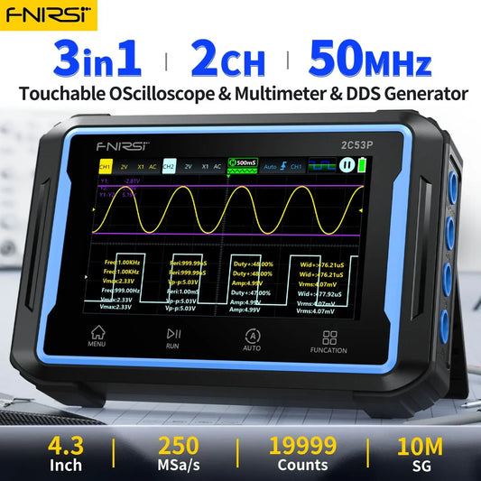 2C53P Touch Screen Portable Digital OSC Multimeter Signal Source 3in1 2 Channel 50MHz 250Ms/S 19999 Counts