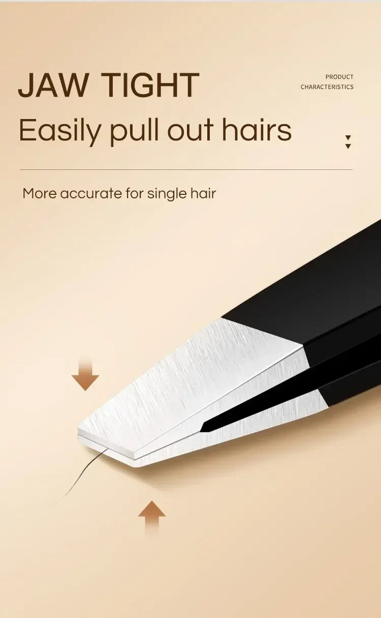 CNK  Wholesale Stainless Steel Black Eyebrow Tweezer with Slant and Flat Point Beauty Tools for Eyebrows & Ingrown Hair Removal