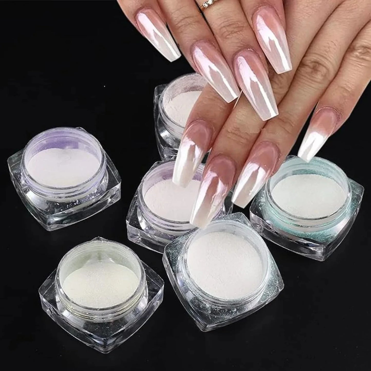 6 Bottles 6 Colors Nail Art Pearl Powder