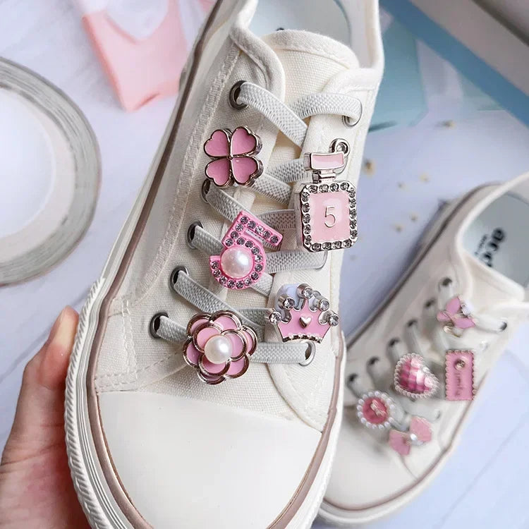 14Pcs NEW Pink Shoe Buckle Shoe Lace Charms for Sneaker Pearl Heart Shoe Lace Decoration Charms Fashion DIY Shoe Accessories