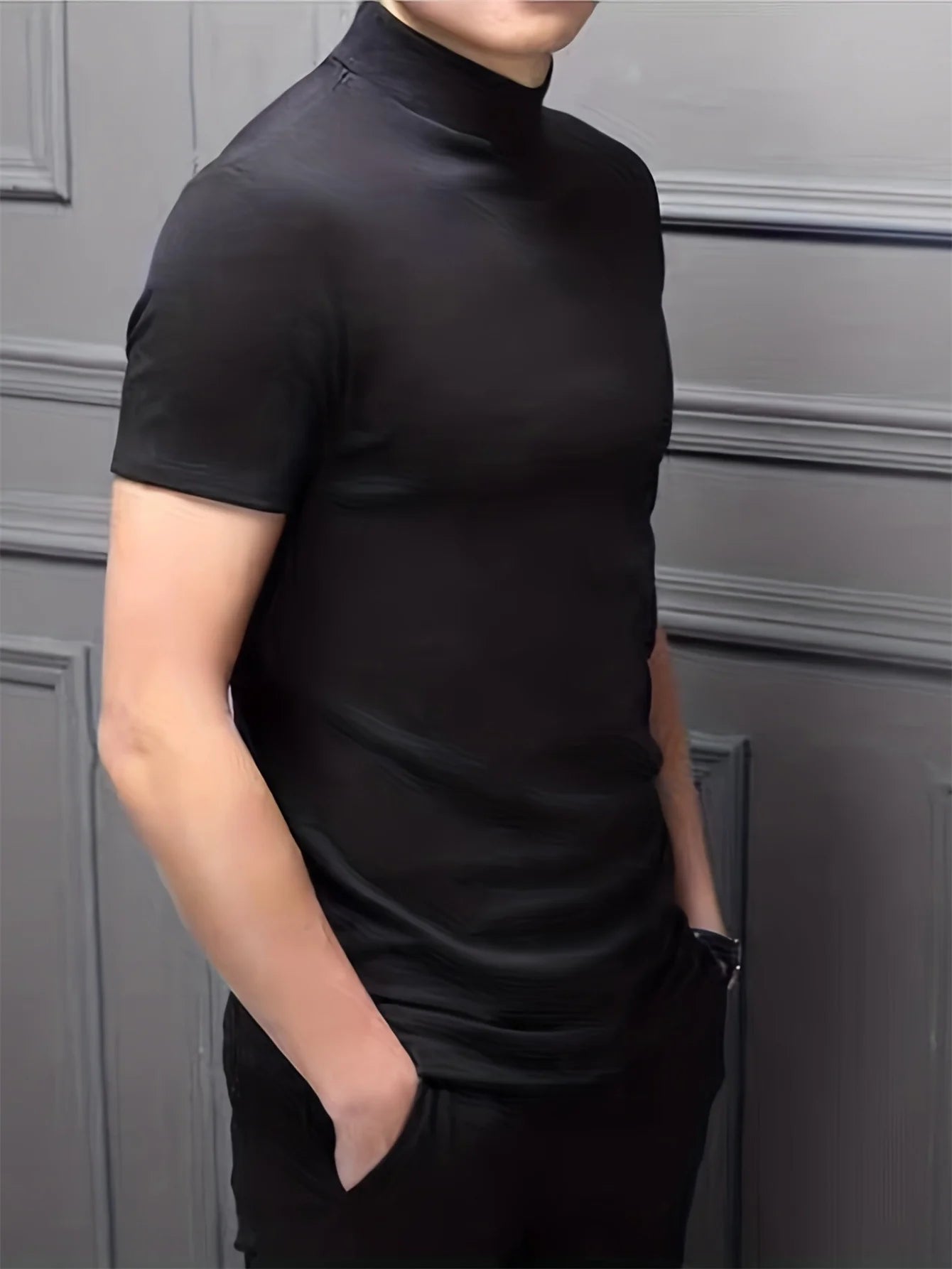 Clearance_1pcs Men's Breathable Soft Comfy High Stretch Short Sleeve High Neck Base Layer For Spring Autumn, Men's Undershirts_C