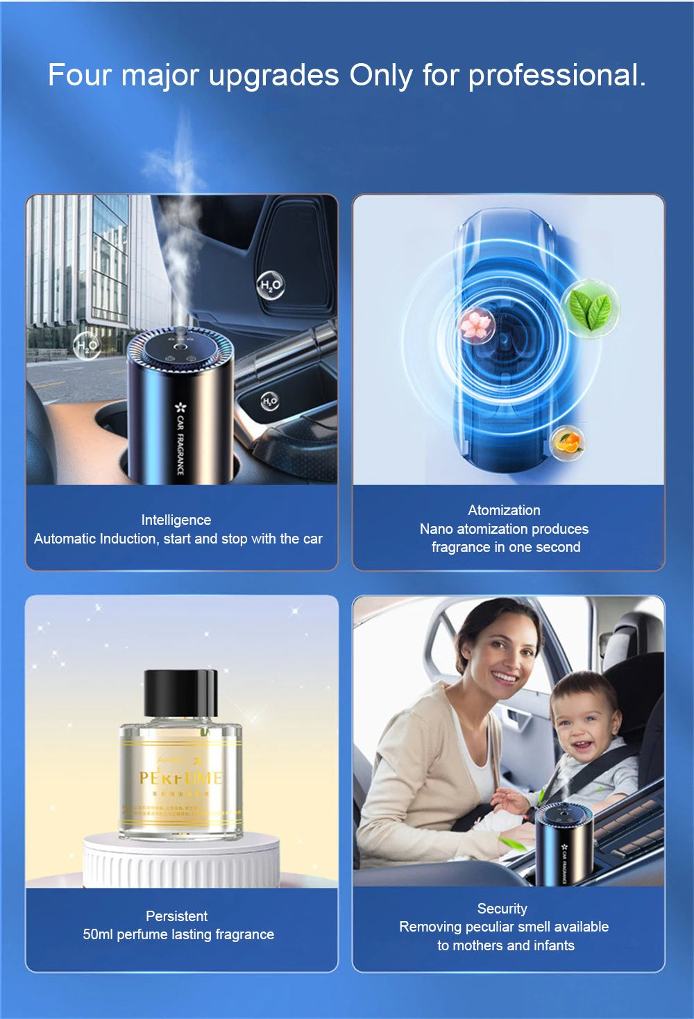 Car Air Freshener Essential Oil Fragrance Diffuser Smell Distributor USB Rechargeable Aromatherapy Scent Air Refresher LED Light