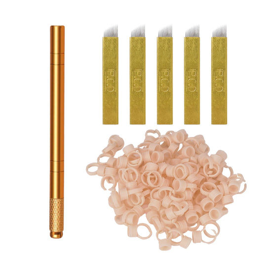 Golden Tebori 3D Tattoo Pen with 5pcs 12PCD Blade Microblading Tattoo Needles Permanent Makeup Manual for Professional Eyebrow