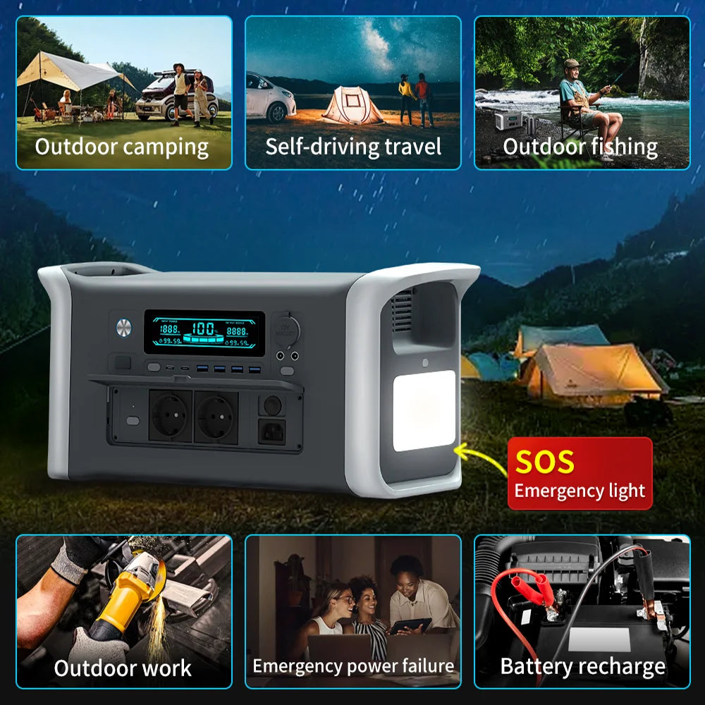 2600W Portable Power Station,Solar Generator 1800W,Camp Lamps with Battery,USB DC AC Outlets, For Emergency Power Supply