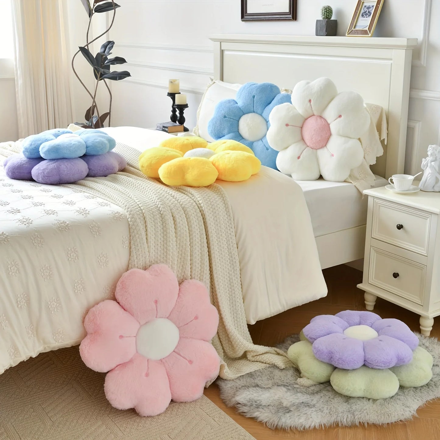 Flower-Shaped Plush Throw Pillow - Comfortable and Cute Mattress and Sofa Decor Cushion, Chair Cushion  floor cushion