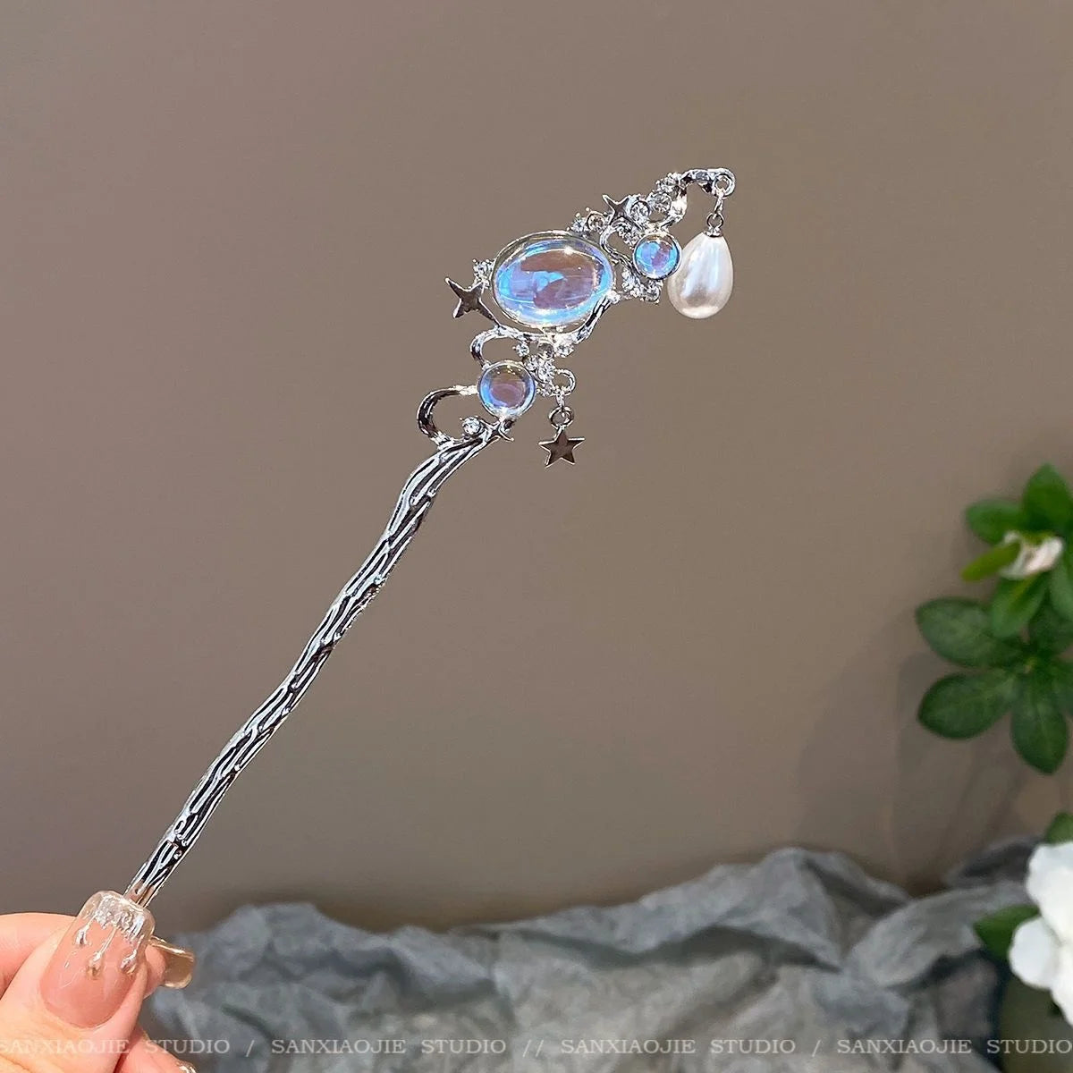 Light Luxury Glitter Hairpin For Women Geometric Irregular Moonstone Hair Stick Elegant Star Flower Jewelry Hair Accessories