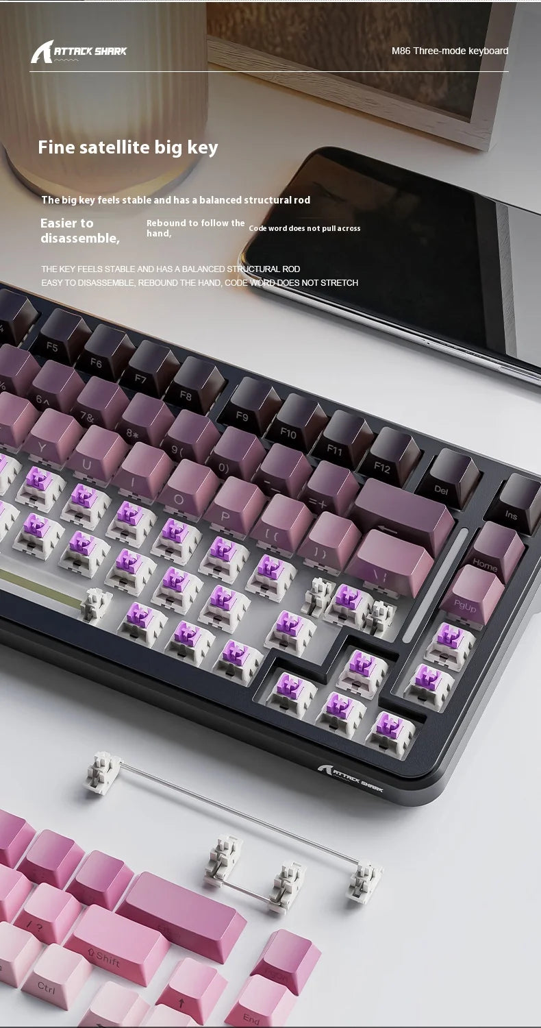 Attack Shark M86rgb Three-Mode Wireless Bluetooth Hot Plug Engraving Mechanical Keyboard Blueberry Axis Surprise Gift
