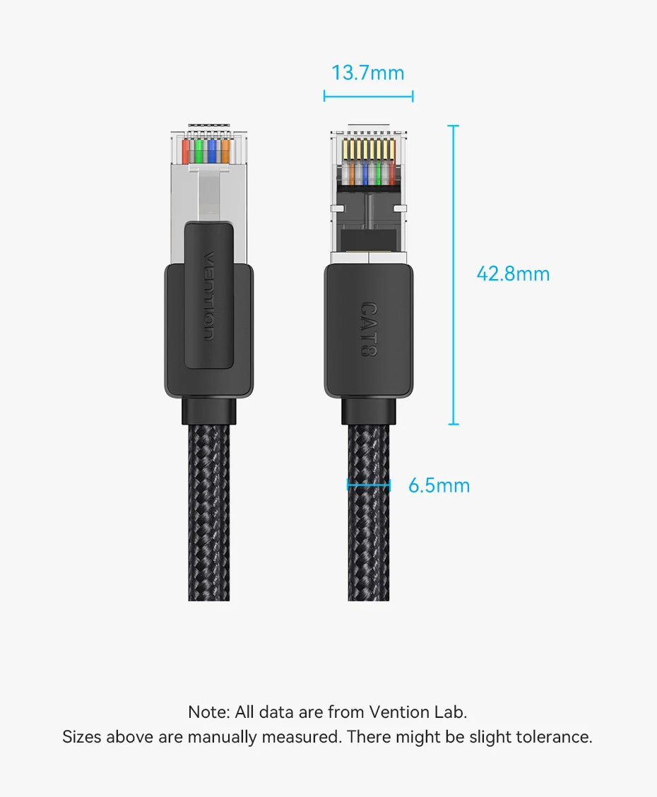 Vention Ethernet Cable CAT8 40Gbps Cotton Braided Network Lan Patch Cord for PC Modem Laptop PS 5/4 Router RJ45 Cable Ethernet