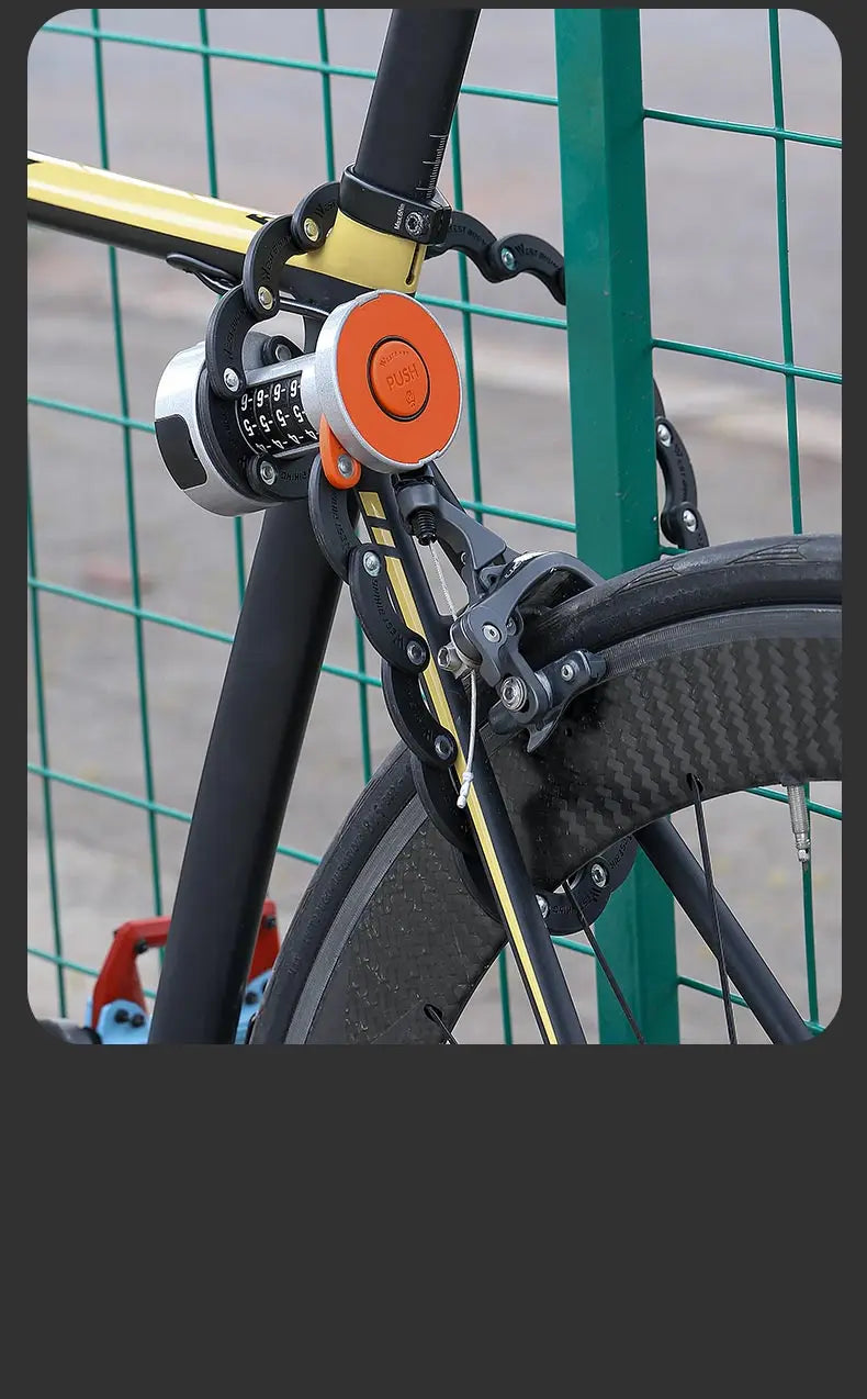 WEST BIKING Folding Bike Lock Combination Anti-theft Lock Portable E-Bike Heavy Duty Chain Lock Bicycle Cycling Accessories