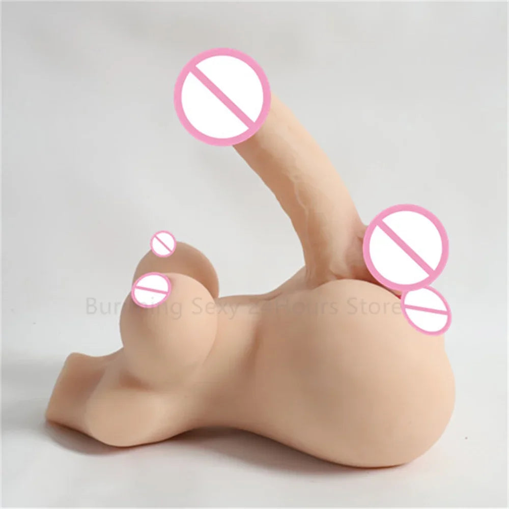 3D Realistic Shemale Body Sex Doll Male Torso 14cm Dildo Soft Penis Female Vagina Masturbator Anal Sex Toys for Women Men Adults