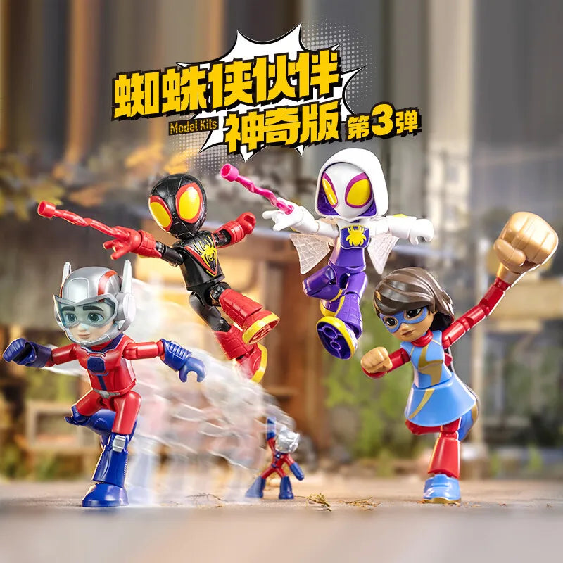 12cm Marvel Spider Amazing Friends 3 Blind box Model kits  Spider Man Peter Parker Miles Gwen  Action Figure Splicing toys