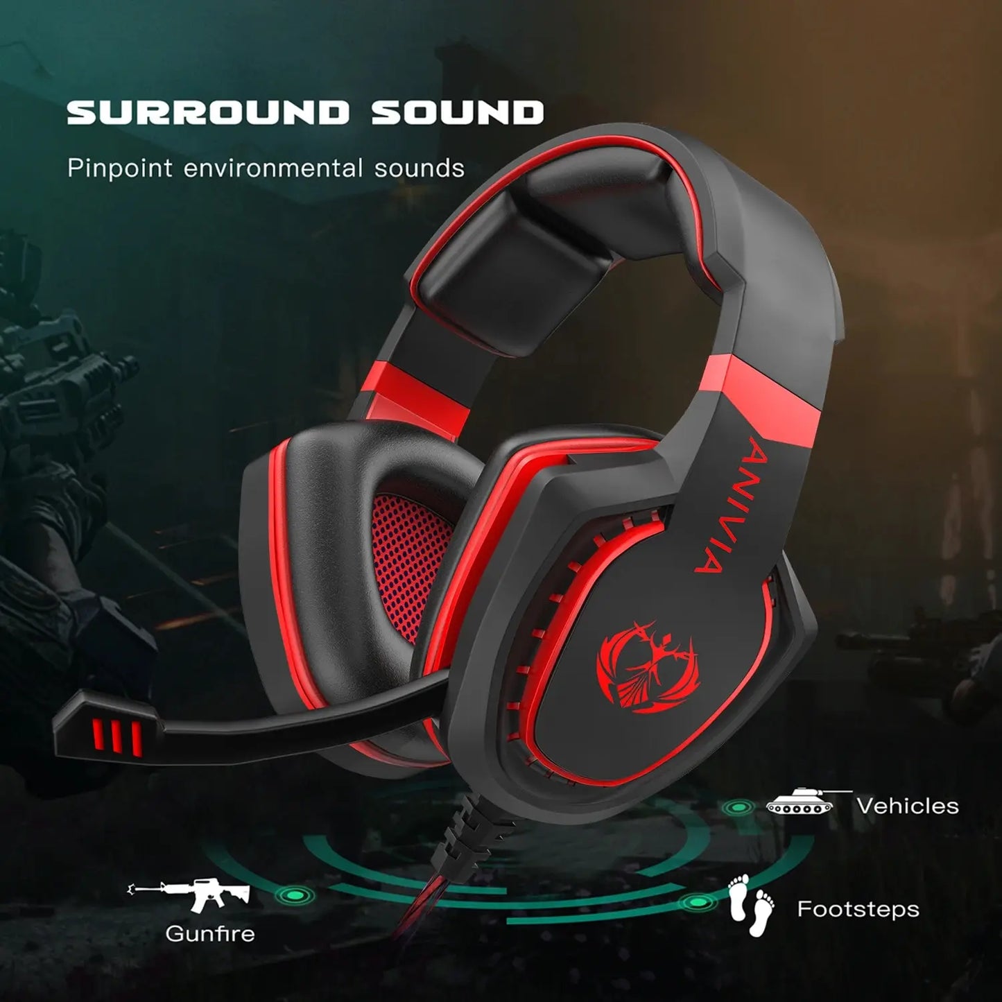 Headphones wired Gaming Headset Noise Isolating Overear Headphone with Mic.Volume Control Bass Surround for PC PS4 PS5 XBOX