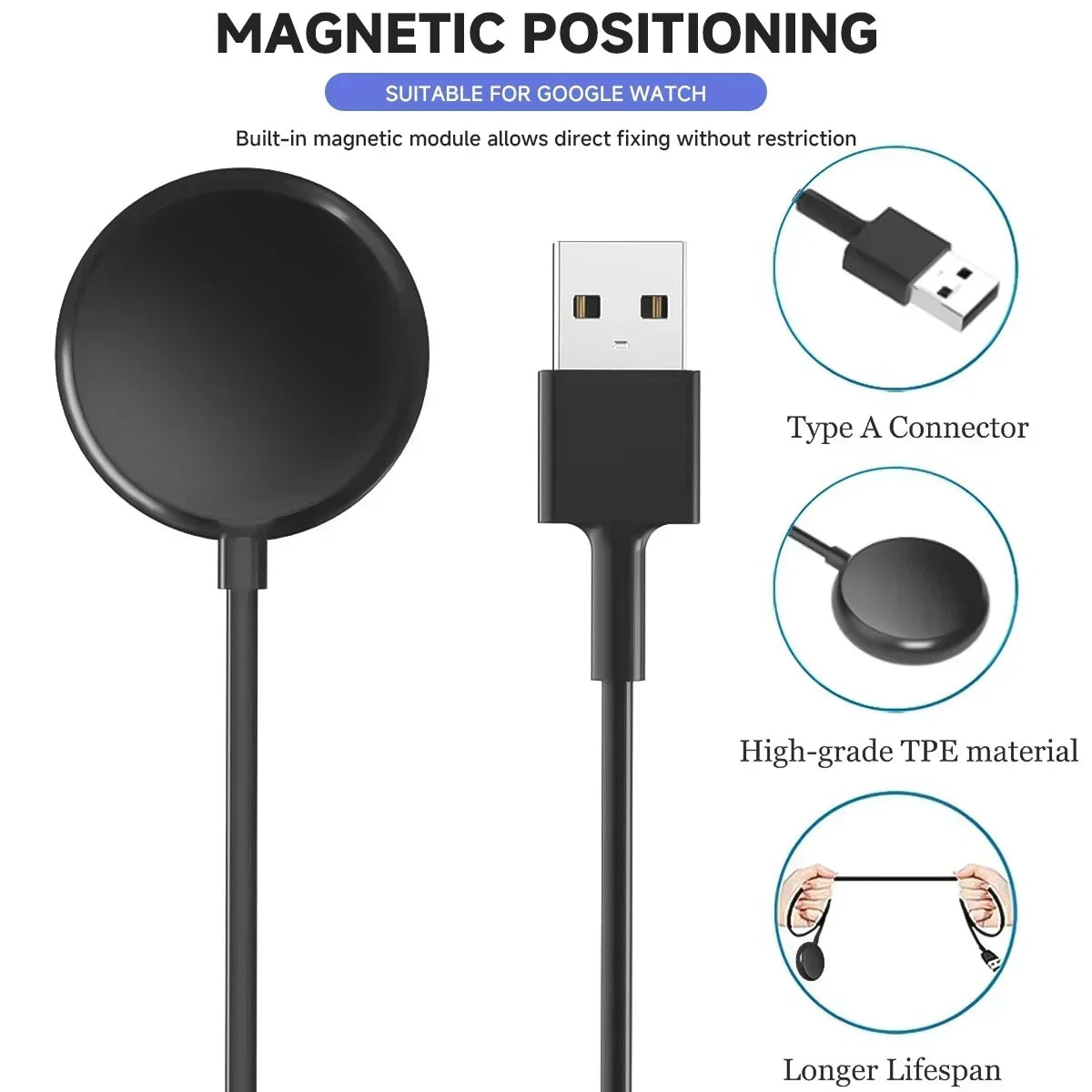 For Google Pixel Watch 1 USB-C Charger Smartwatch Charger Cable Fast Charger Replacement Charger 1 Meter