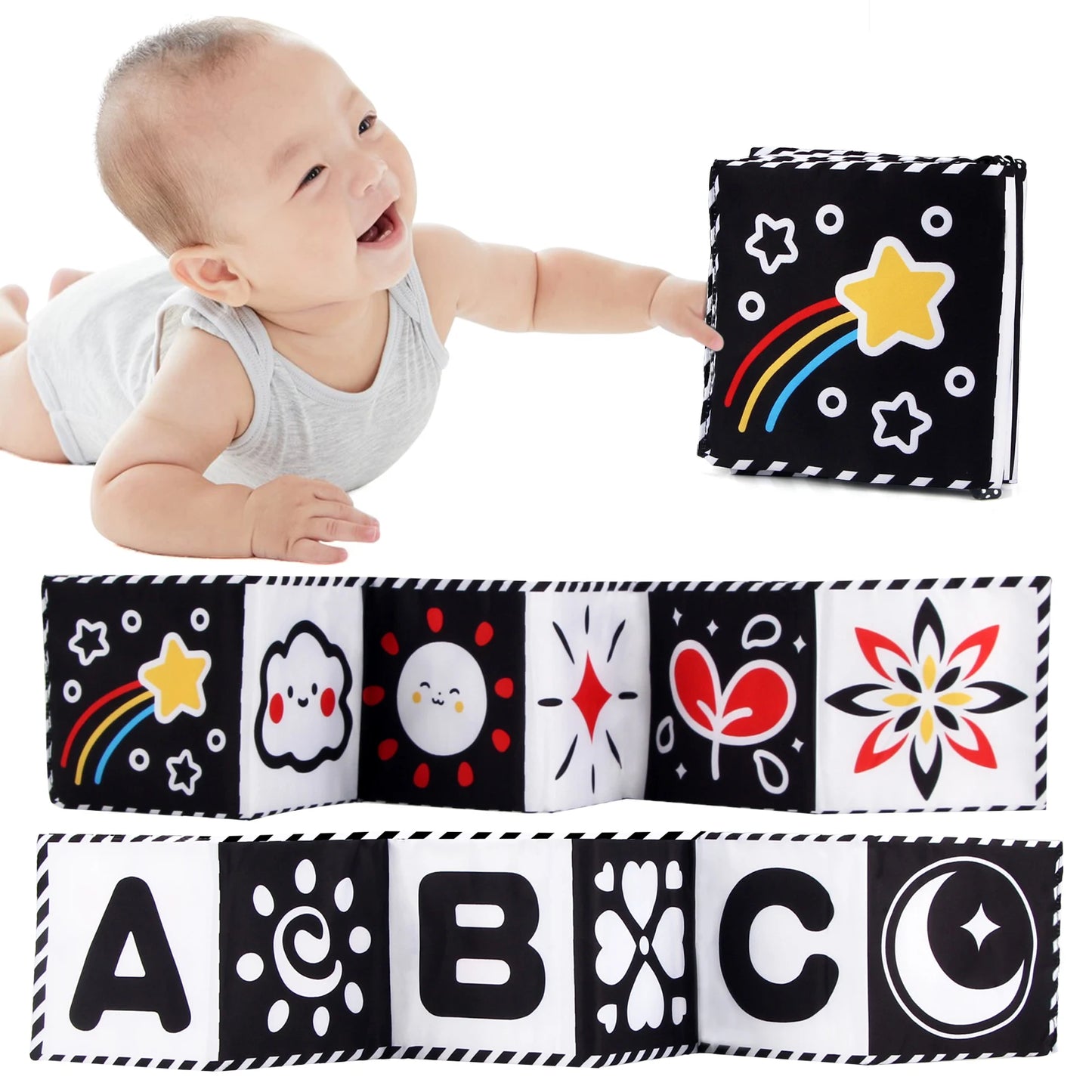 Baby Cloth Book High Contrast Baby Toys 0-36 Months Newborn Crib Toys Black and White Animal Sensory Cloth Books Montessori Toys