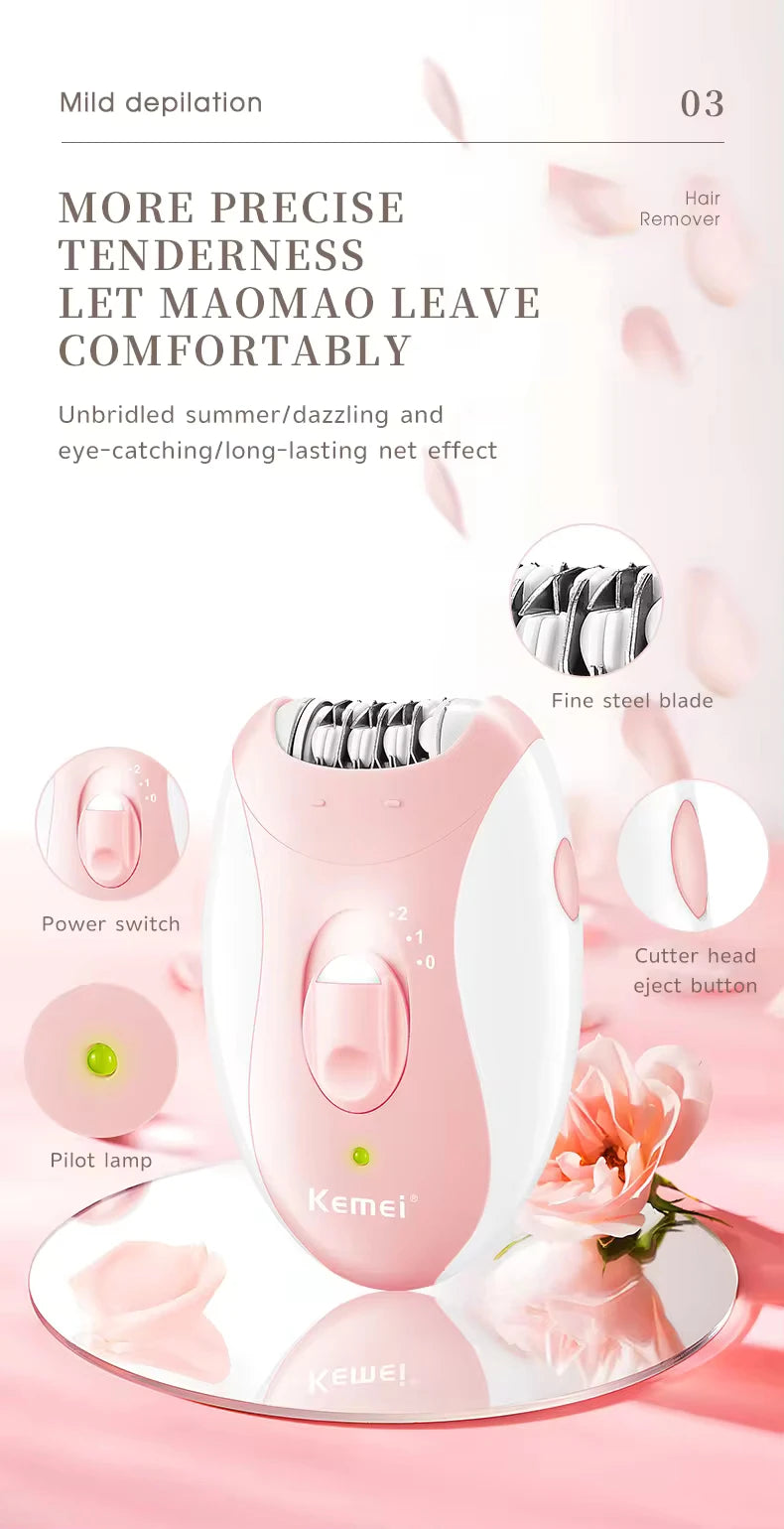 Kemei Lady's Electric Epilator Two Speed Rechargeable Remover Waterproof Portable Women' Shaver for Legs and Bikini Area KM-189B