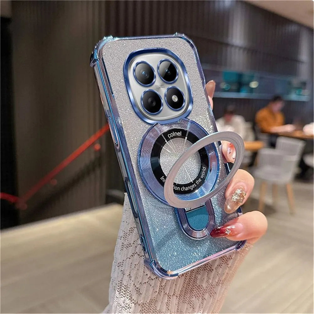 Glitter 4-Point Anti Fall Plating Kickstand Phone Case For Infinix Note 60 50 30 40 Pro 50X 50S Smart 20 10 9 8 7 Magnetic Cover