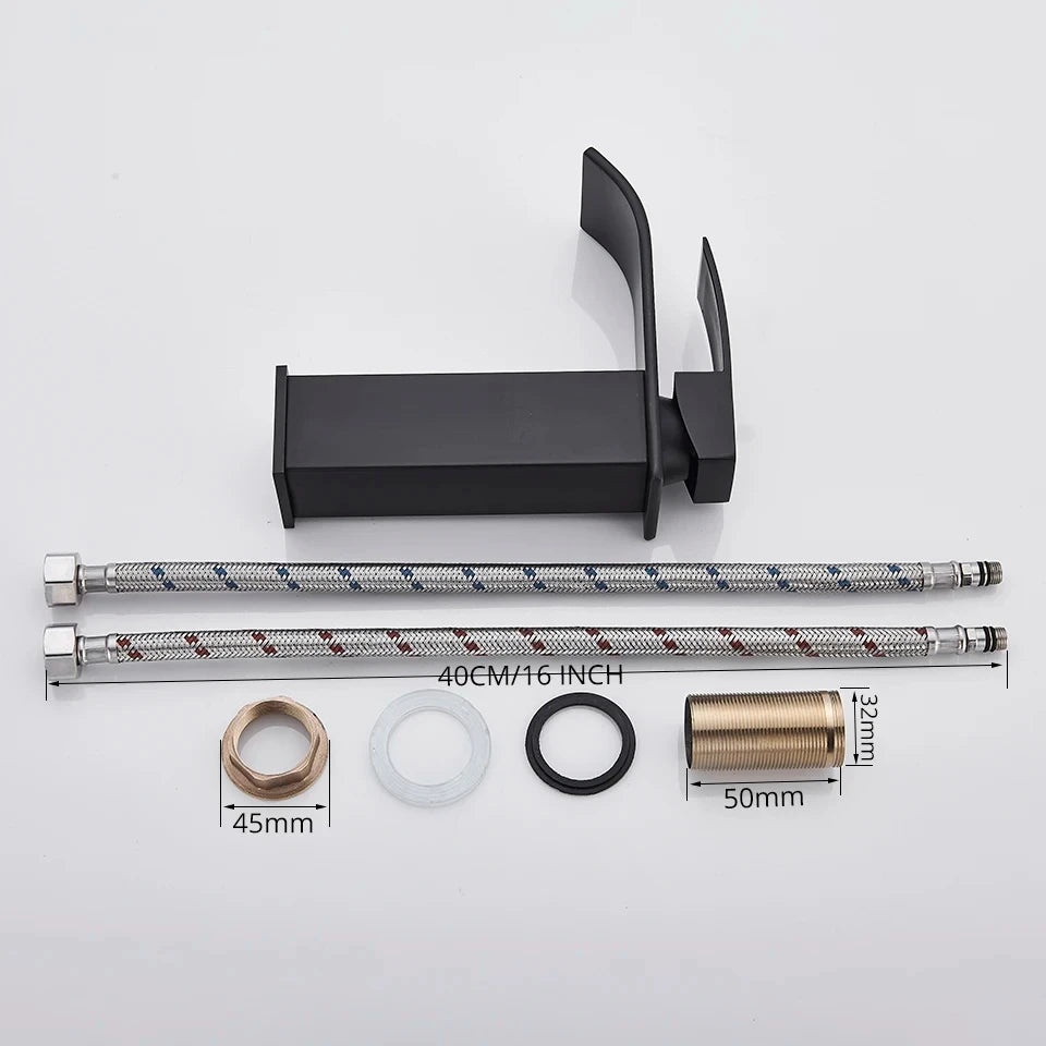 Matt black basin faucet single lever mixer hot and cold water basin crane tap bathroom washbasin sink waterfall mixer tap