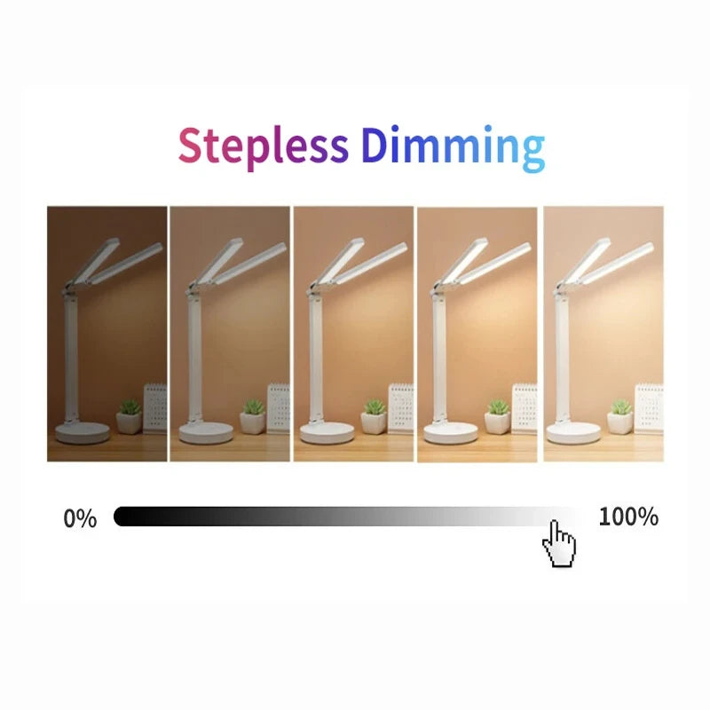 Multifunctional Eye Protection Rechargeable LED Clock Dimmable Desk Lamp 180° Rotating Foldable Desktop Reading Night Light USB